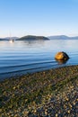 Anchored sailboat in Swift`s Bay on Lopez Island, Washington, USA Royalty Free Stock Photo