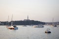 Anchored sailboats on Adriatic coast Royalty Free Stock Photo