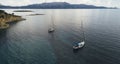 Anchored sailboats, aerial view