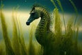 Anchored to a Posidonia seaweed is a Thorny Seahorse & x28;Hippocampus& x29;