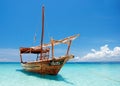 Anchored wooden dhow boat Royalty Free Stock Photo