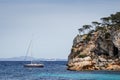 Anchored yacht in bay of Portals Vells in Mallorca Royalty Free Stock Photo