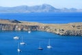 Anchored yachts and boats in blue sea bay Royalty Free Stock Photo