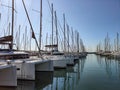 Anchored yachts with masts at Alimos Marina, Athens, Greece Royalty Free Stock Photo