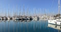 Anchored yachts with masts at Alimos Marina, Athens, Greece