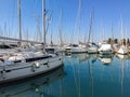 Anchored yachts with masts at Alimos Marina, Athens, Greece Royalty Free Stock Photo