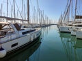 Anchored yachts with masts at Alimos Marina, Athens, Greece Royalty Free Stock Photo