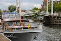 Anchored yachts near the drawbridge in Haarlem, the Netherlands