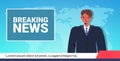 Anchorman broadcasting daily breaking news on tv media journalism press concept horizontal