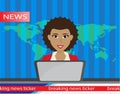 Anchorman on tv broadcast news. flat vector illustration. with the release of breaking . Royalty Free Stock Photo