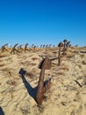 Anchors buried in a sand, Anchor graveyard in Portugal