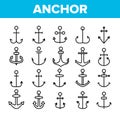 Anchors, Ship Equipment Vector Linear Icons Set