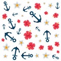 anchors ship and flowers pattern background