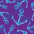 Anchors and waves. Seamless vector pattern. Royalty Free Stock Photo