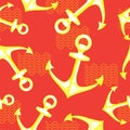 Anchors and waves. Seamless vector pattern. Royalty Free Stock Photo
