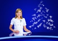 Anchorwoman at festive TV studio