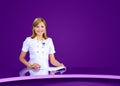 Anchorwoman violet tv studio