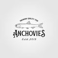 Anchovies anchovy fish vintage logo label emblem packaging vector icon seafood design