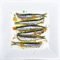 Anchovies marinated in olive oil, cooked at a low temperature. Royalty Free Stock Photo