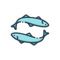 Color illustration icon for Anchovy, fish and aquatic