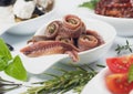 Anchovy rolls served as appetizer Royalty Free Stock Photo