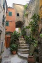Ancien house with steps and arch in the village of Vernazza. Cinque Terre, Liguria, italy Royalty Free Stock Photo