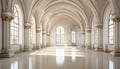 Ancient abbey corridor, Gothic arches, empty chapel, elegant symmetry generated by AI