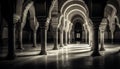 Ancient abbey gothic arches lead to dimly generated by AI