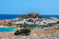 the acropolis at lindos bay in rhodes greec