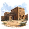 Ancient Adobe Structure in a Desert Landscape with Blue Sky Royalty Free Stock Photo