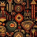 ancient african egyptian ethnic gold seamless pattern on black background with tribal symbols Royalty Free Stock Photo