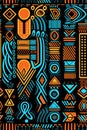 ancient african egyptian ethnic seamless pattern on black background with antique tribal symbols Royalty Free Stock Photo