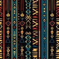 ancient african egyptian ethnic seamless pattern on black background with antique tribal symbols Royalty Free Stock Photo