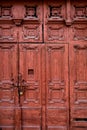 Ancient aged red burgundy wooden vintage door