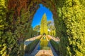 Ancient Alhambra green gardens view, UNESCO world heritage site in Granada