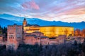 Ancient Alhambra sunrise view, UNESCO world heritage site in Granada