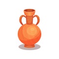 Flat vector icon of ancient amphora with two handles and narrow neck. Tall ceramic jug for wine. Old Greek or Roman vase Royalty Free Stock Photo