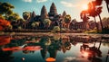 Ancient Angkor reflects spirituality and history in its ruined architecture generated by AI