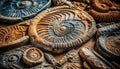 Ancient animal shell collection fossils, mollusks, and nautiluses galore generated by AI