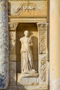 Statue in Ancient antique city of Efes, Ephesus library ruin in Turkey Royalty Free Stock Photo