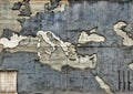 Ancient antique map on a brick wall of the Vatican Museum