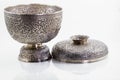 Ancient antique silver Thai bowl on white background