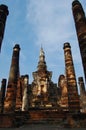 Ancient antiquity architecture and antique ruins building for thai people travelers travel visit respect praying at Si Satchanalai