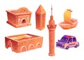 Ancient arab house, market and police car