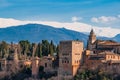 Ancient arabic fortress Alhambra at the beautiful evening time, Granada, Spain. Royalty Free Stock Photo