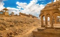 Ancient archaeological ruins of ancient royal cenotaphs at Bada Bagh Jaisalmer, Rajasthan, India