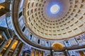 Ancient architectural masterpiece of Pantheon in Roma, Italy. Panorama of inside interior. Dome. Rome, Italy