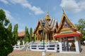 Ancient architecture antique building ubosot church of Wat Bang Phai temple royal monastery for thai people travel visit respect