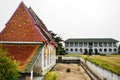 Ancient architecture antique building ubosot church of Wat khien or Khian buddhist temple for thai people travel visit respect Royalty Free Stock Photo