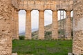 Ancient architecture of doric Greek temple columns or acropolis, Segesta, Sicily Royalty Free Stock Photo